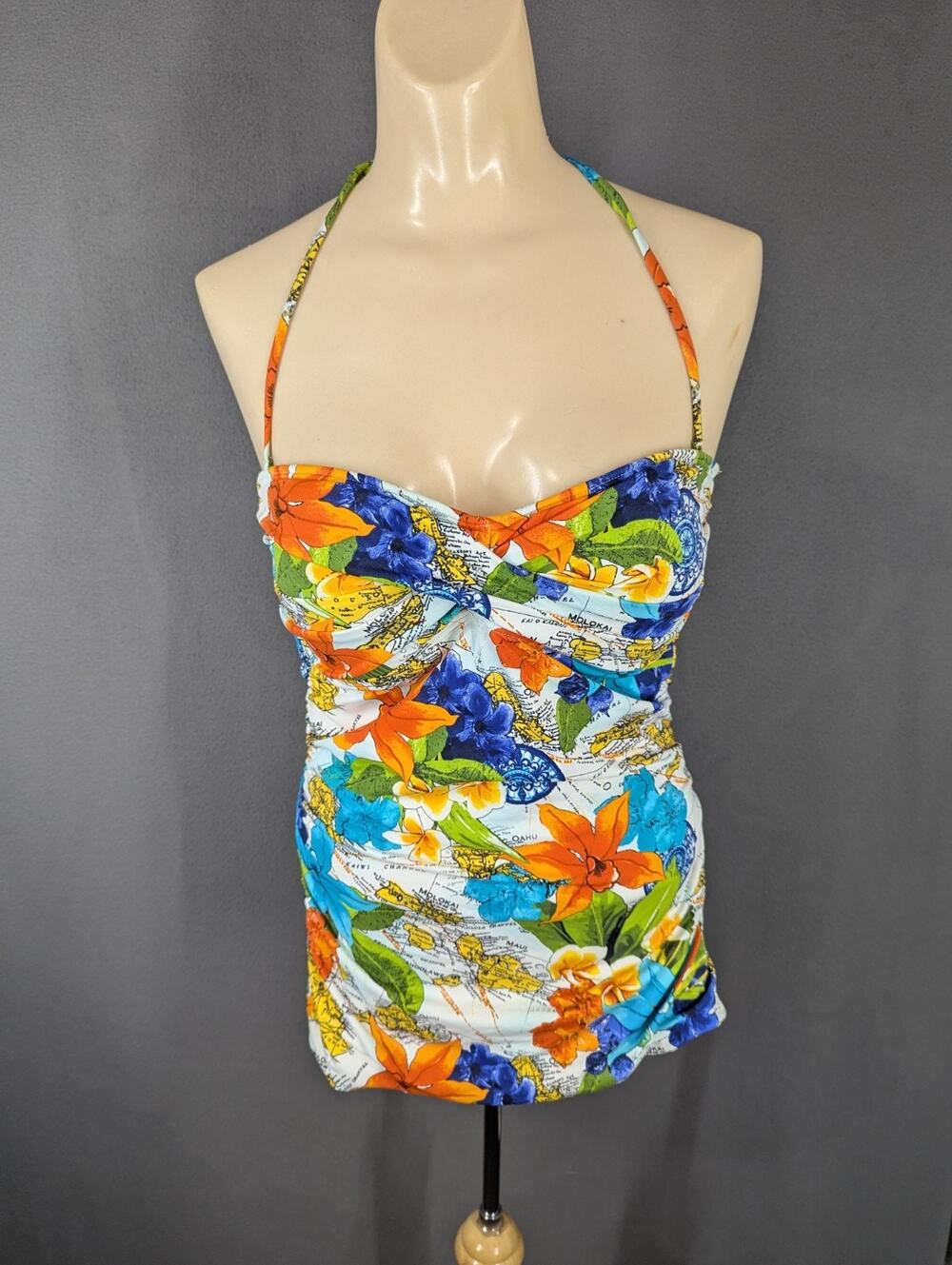 Tommy Bahama Floral Ruched Twist Front Swim Top Size Medium
